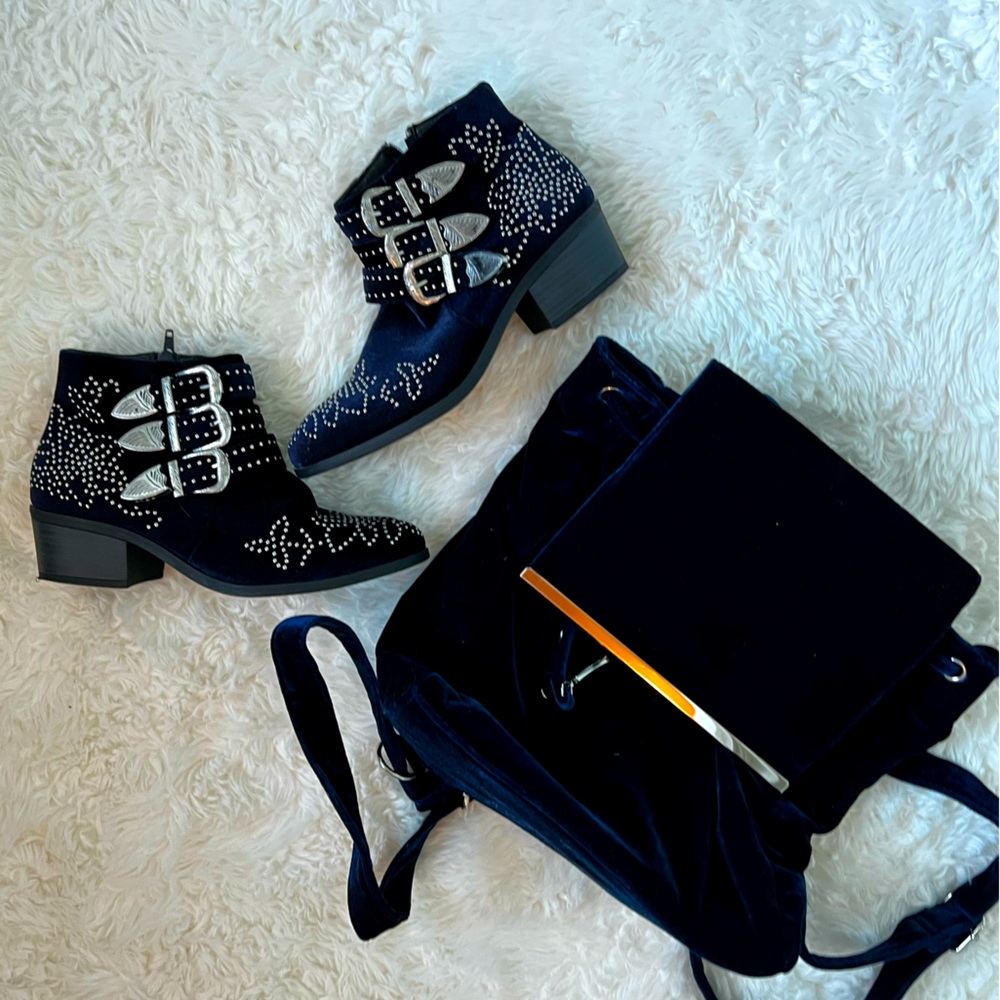 Studded Black Ankle Booties with Buckles - Women